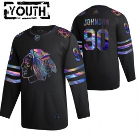 Barn Ishockey Chicago Blackhawks tröja Tyler Johnson 90 2021-22 Iriserande holografisk Svart Authentic